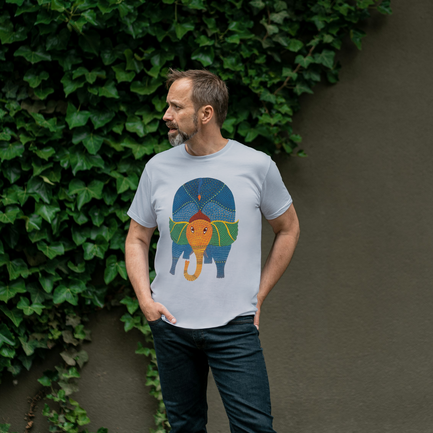 Curious Elephant - Gond Handpainted T-shirt